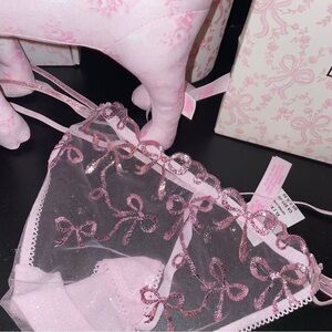PINK X LoveShackFancy XL pink shimmery bows thong panties